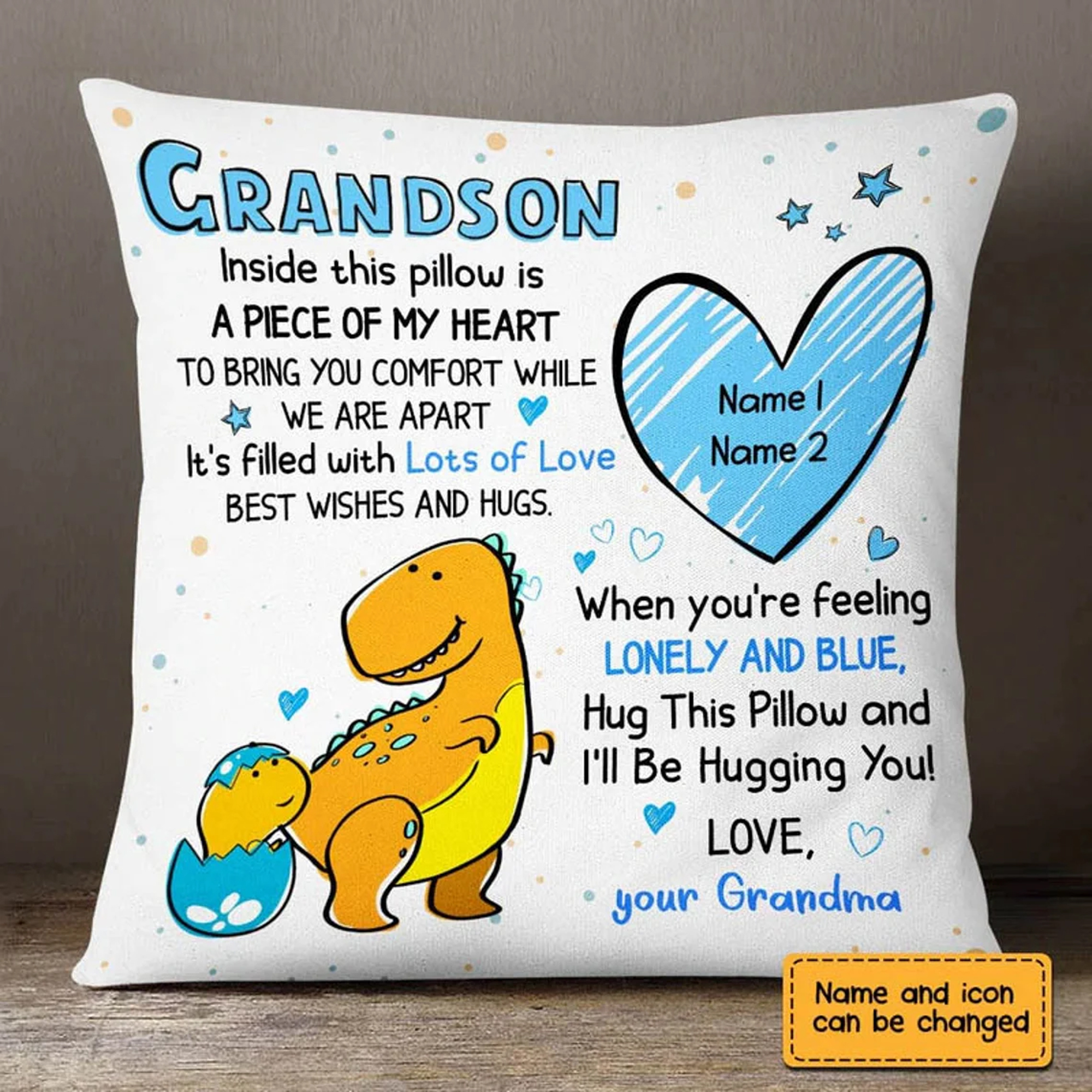 Personalized Grandson Dinosaur Pillow Mom Grandpa Granddaughter Gift For Grandmother Fathers Day Gift Gift For Dad Granddad Pillowcase